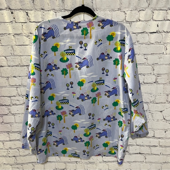 DISNEY Womens Eeyore Roller Speedway Long Sleeve Scrub Top Blue Size Large - Picture 2 of 9